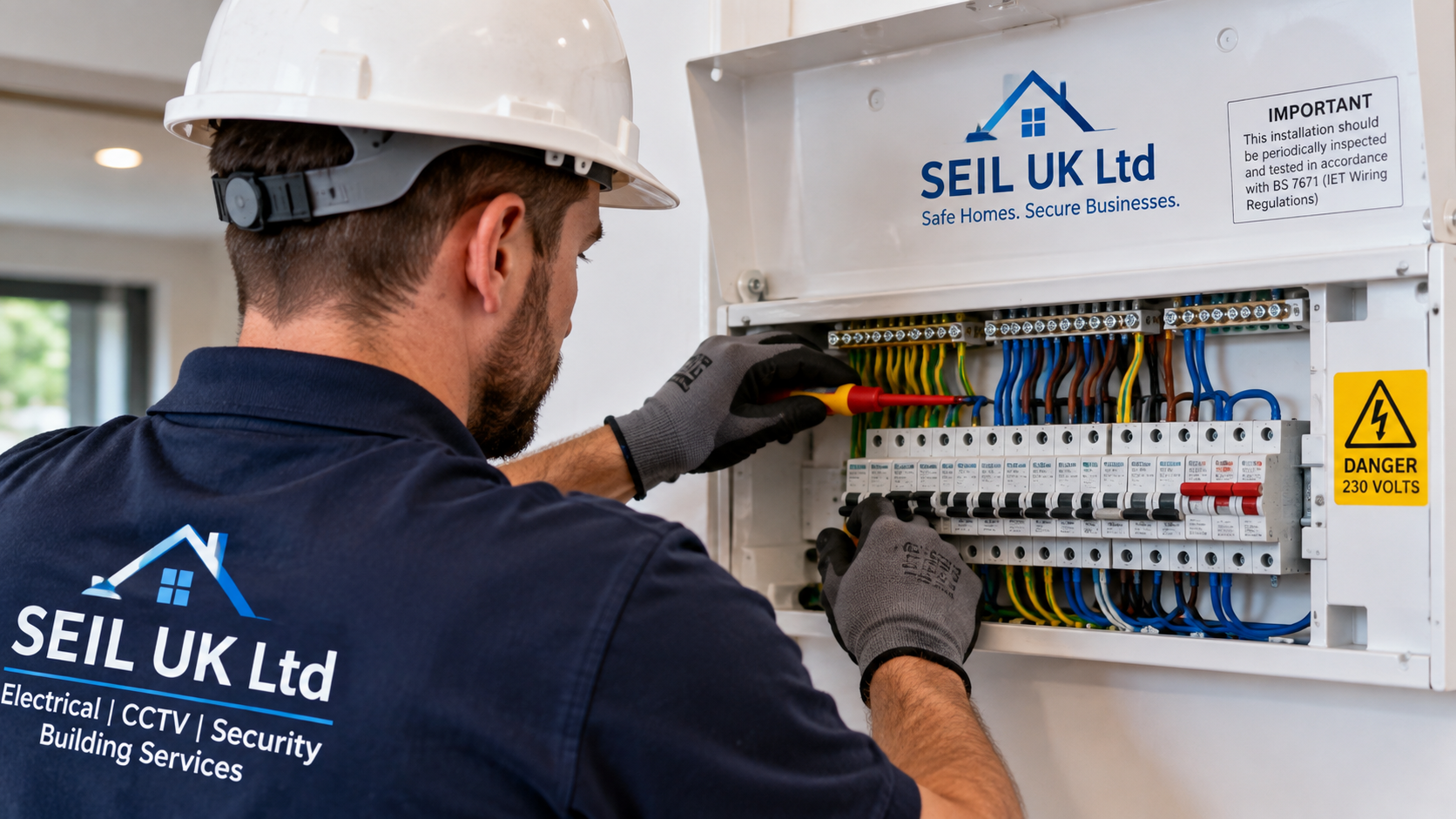 Professional Electrical Services – SEIL UK Ltd Professional electrician carrying out electrical installation and consumer unit work for homes and businesses in London