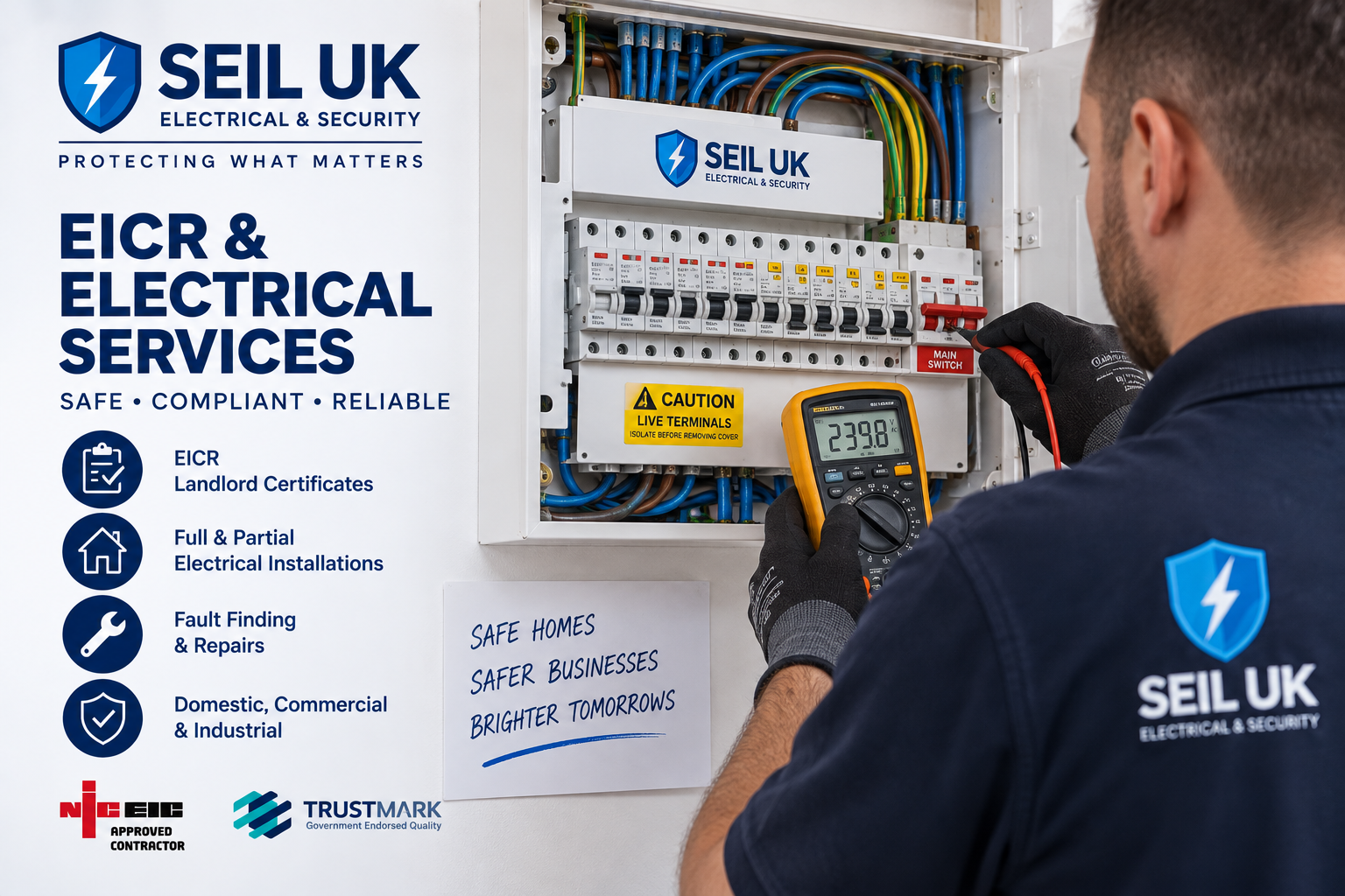SEIL-UK-EICR-Electrical-Services-Hounslow-London SEIL UK electrician carrying out EICR testing and electrical inspection in Hounslow and London.